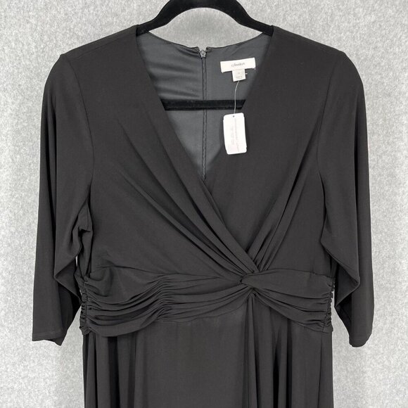 CJ Banks Faux Wrap Dress Size 1X Black Ruched Waist Half Sleeve Stretch Knit NEW - Picture 2 of 13